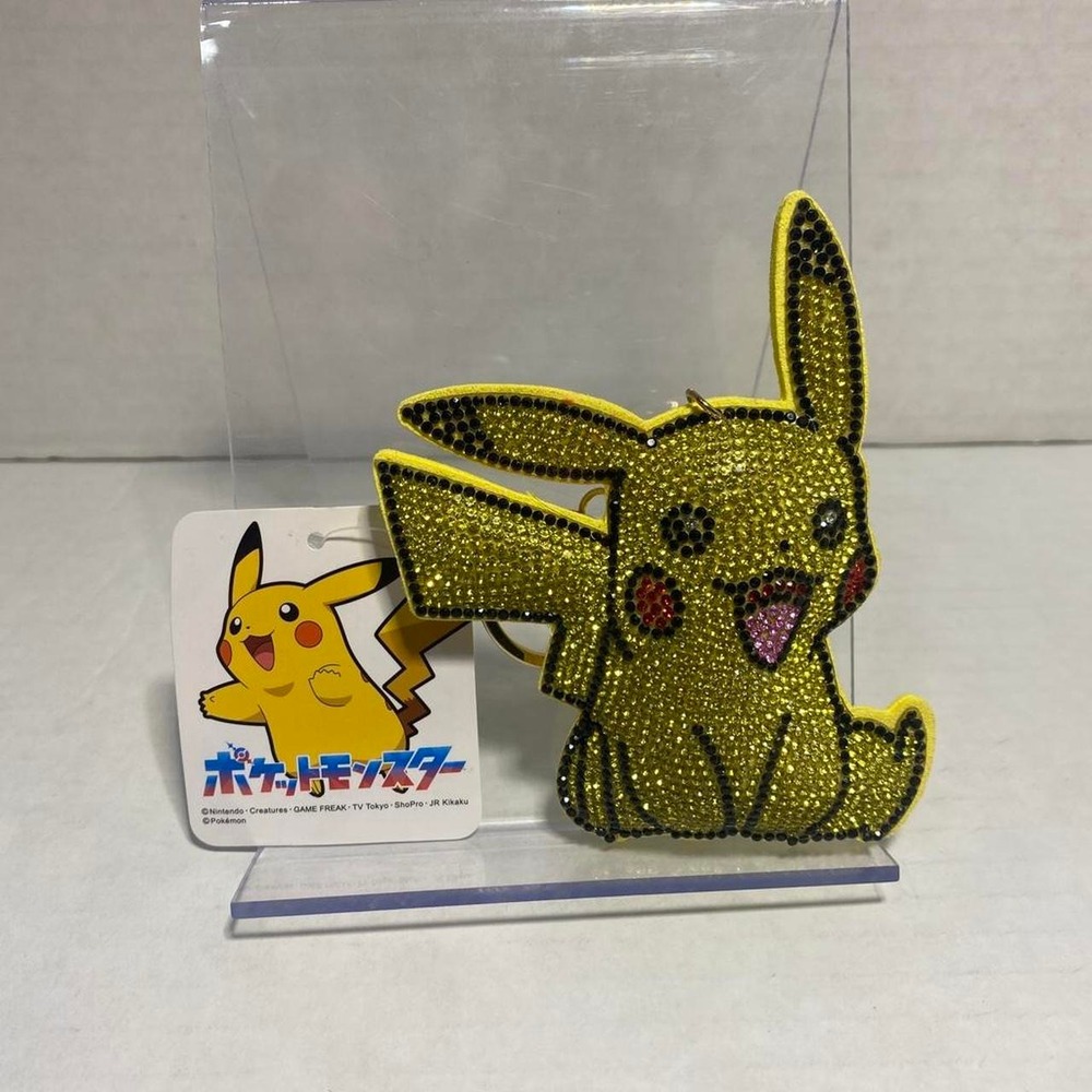 Pokemon Center Pikachu Rhinestone Keychain Crystal Embellished Yellow New